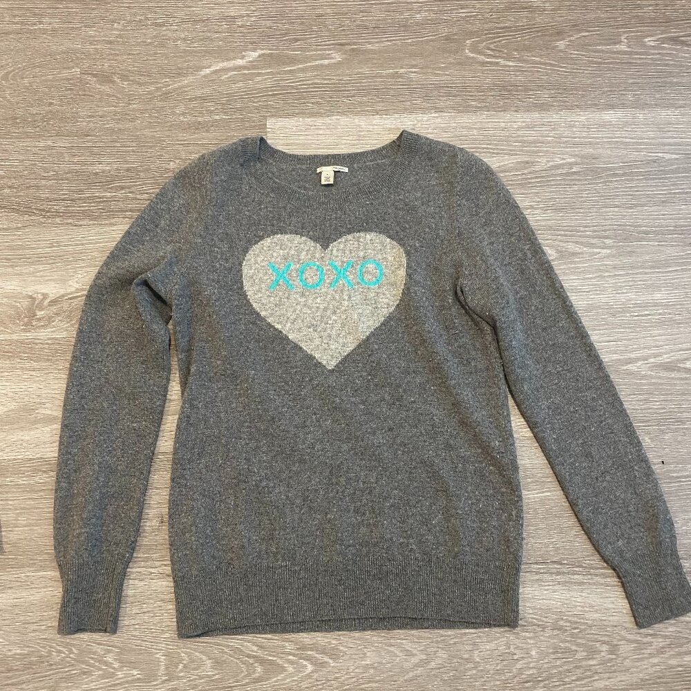 Halogen Cashmere Wool Blend Heart XOXO Sweater Crewneck